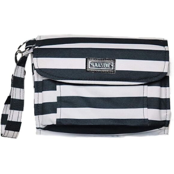 NWT- LillyBit Uptown Diaper Bag Clutch, Black & White Stripes - Picture 1 of 10